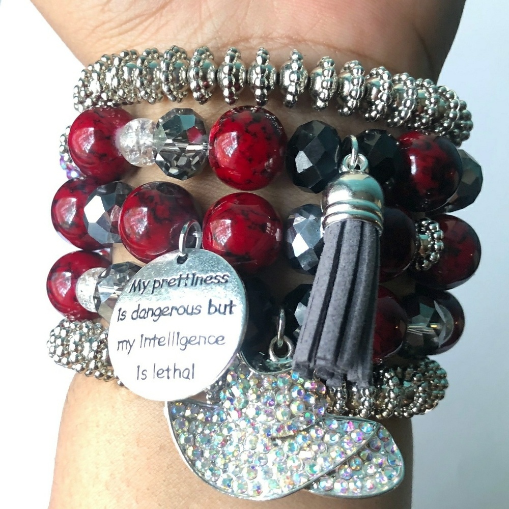 Red and black motivation bracelets